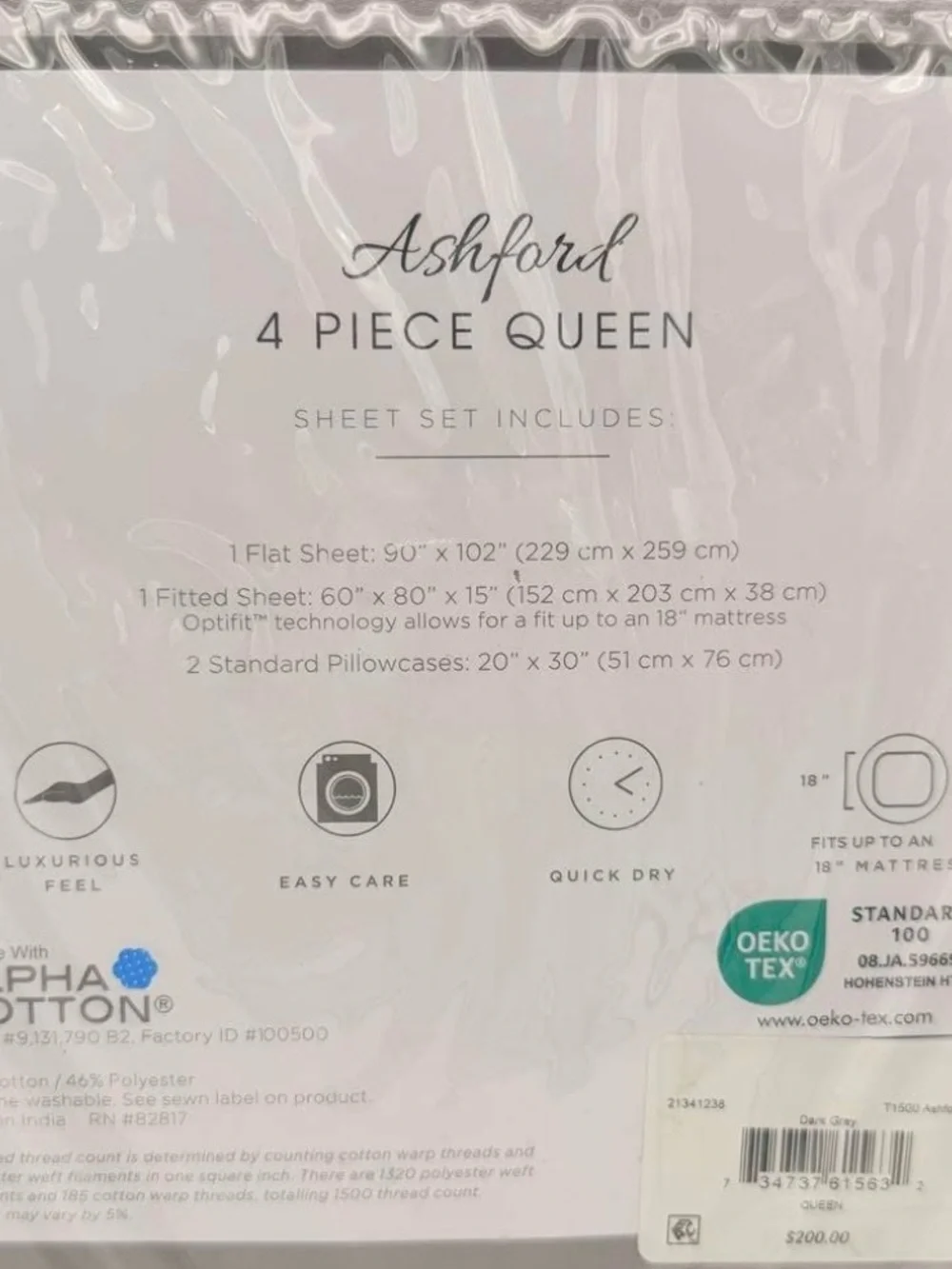 Que Ashford 1500 Thread Count Queen Sheet Set in Soft Mauve